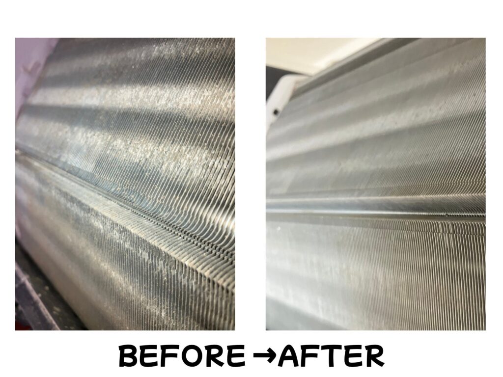 【Before】熱交換器にびっしり詰まったホコリ
【After】目詰まりが解消され、風通しが改善！

