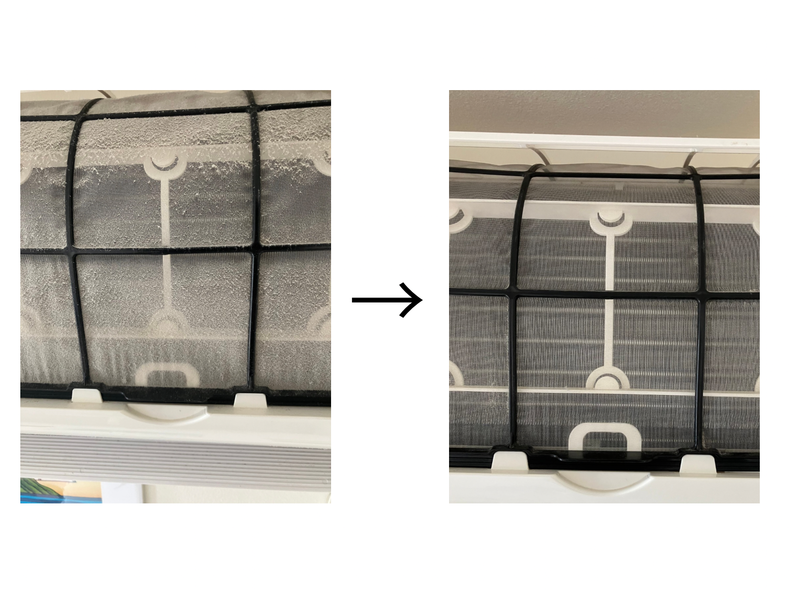 エアコンフィルターの埃と洗浄後のビフォーアフター