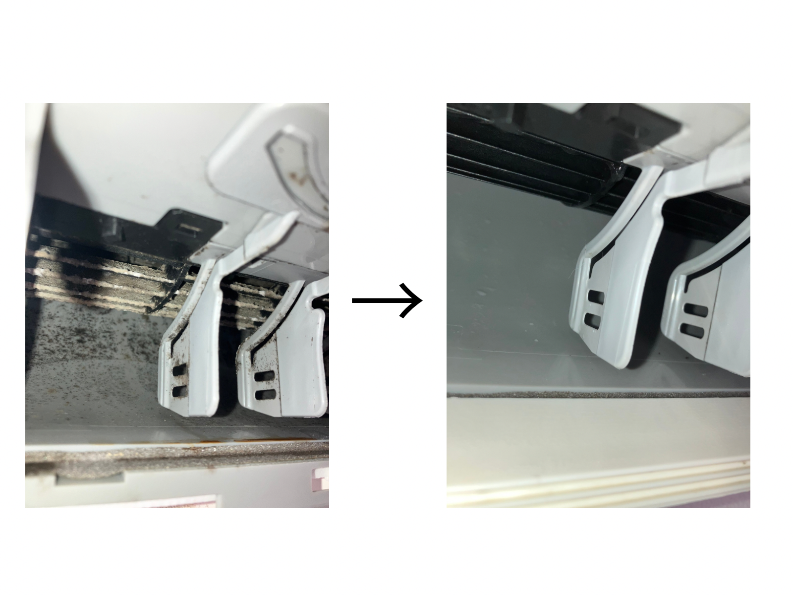 エアコン吹き出し部分、ファンについた埃、カビ汚れの写真