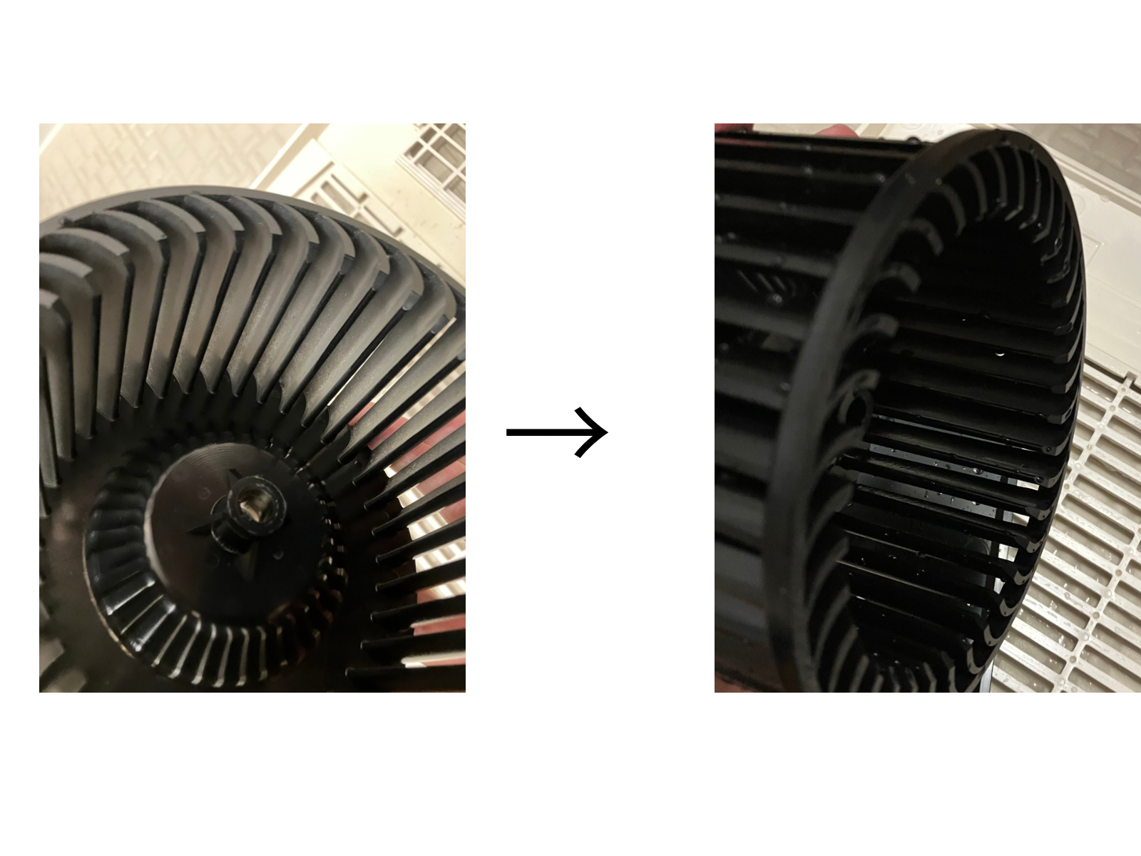 お風呂場の換気扇のファンを分解し洗浄した写真