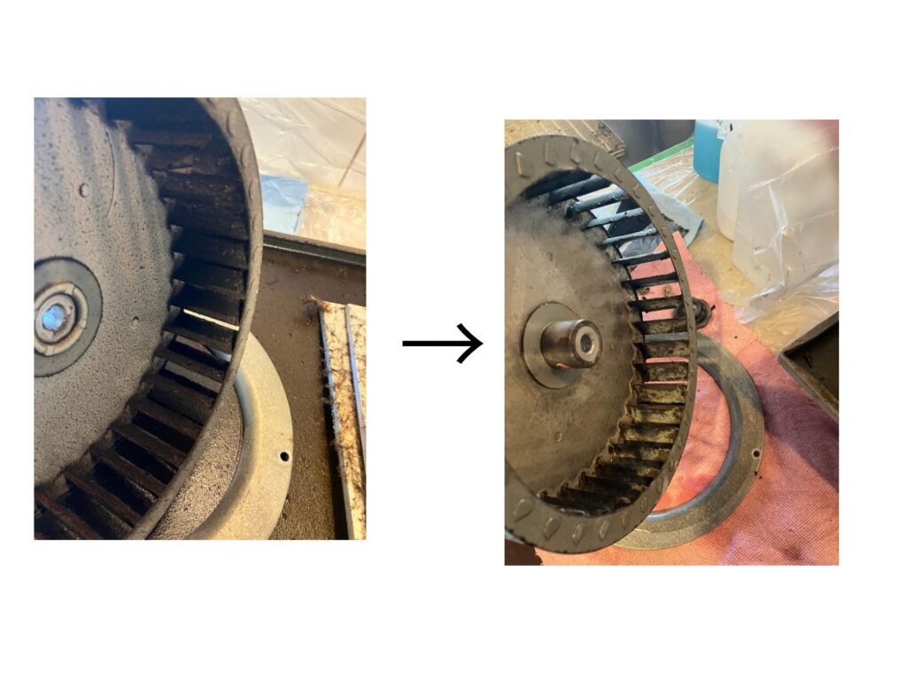 換気扇のファンについた油汚れ。専用のある会洗剤で洗浄