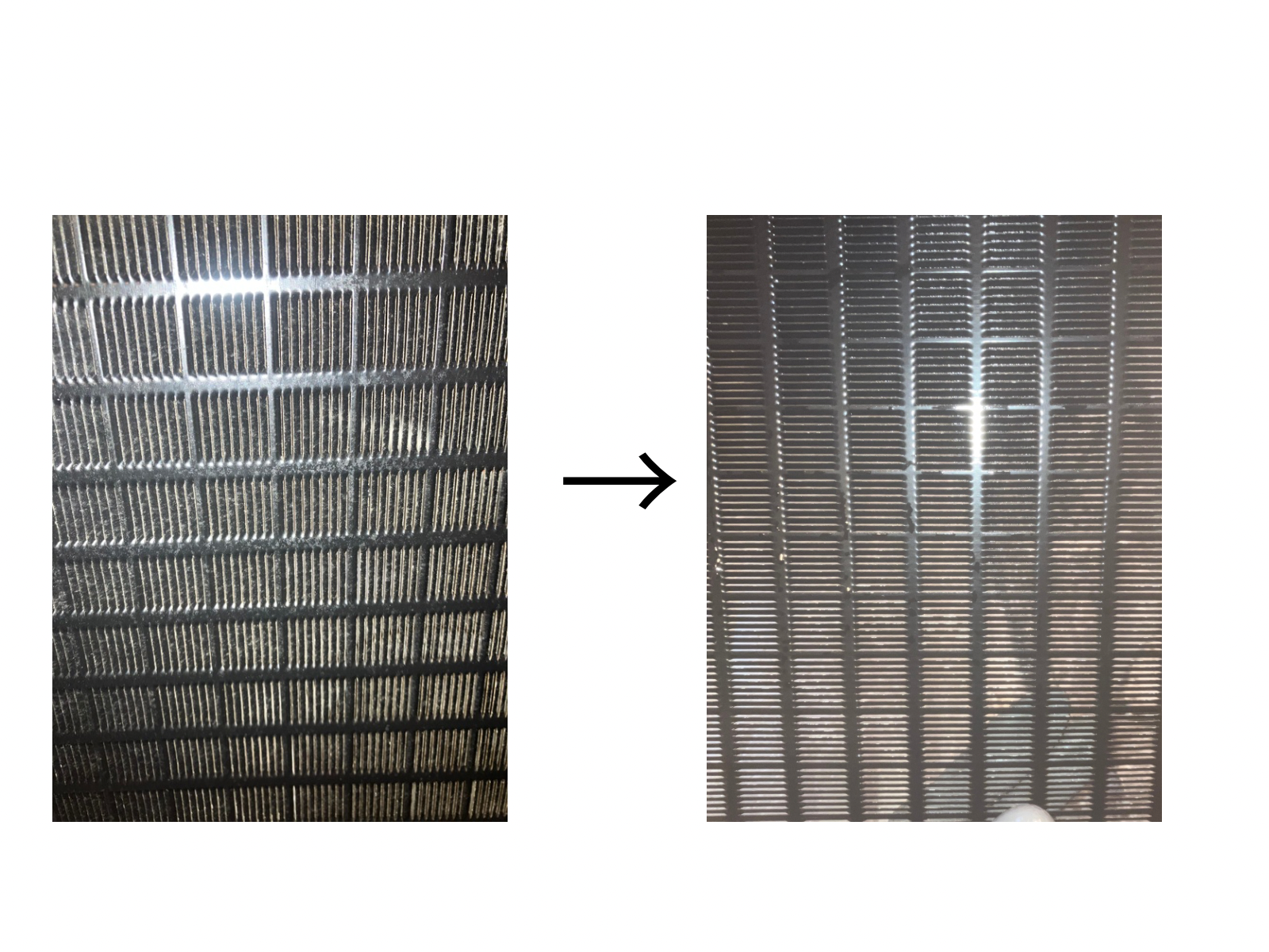 換気扇のフィルターに目詰まりした油汚れ。専用洗剤に付け置きできれいに。