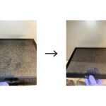 レンジフード換気扇のフィルターに目詰まりした油汚れ。新品同様にきれいになりました。