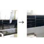 エアコンクリーニング前後の比較。送風ファンとルーバー内部のカビ汚れがなくなり、清潔な状態になったダイキン製エアコン。